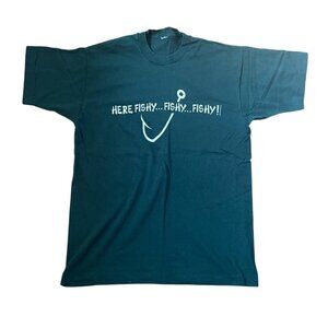 Vintage Single Stitch Green Graphic T-Shirt "Here Fishy... Fishy... Fishy!!"